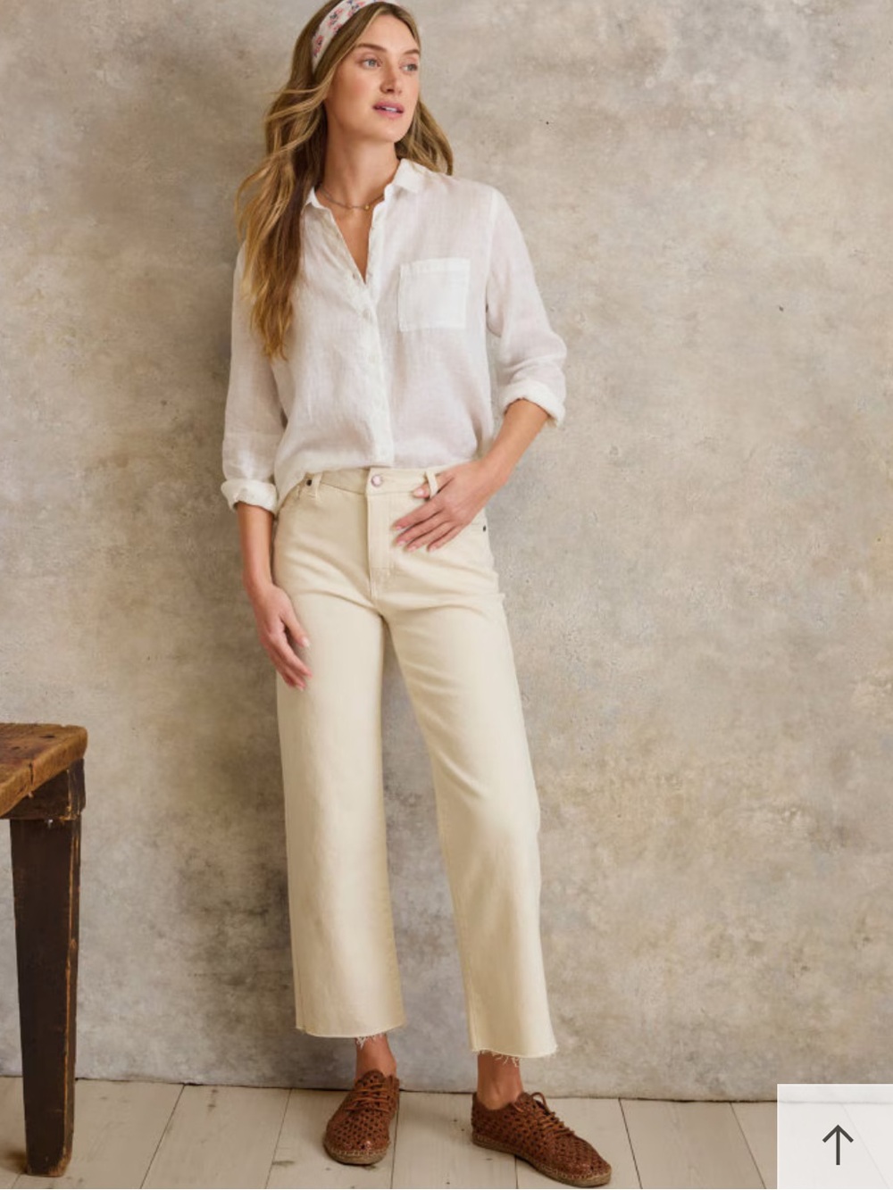 Oliver Logan Aberdeen Ecru Wide Leg Crop Jeans 28